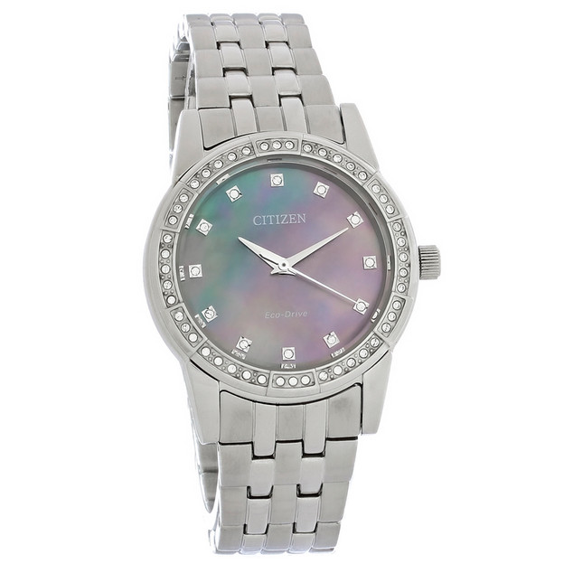 Citizen eco drive feminino silhueta relógio de cristal inoxidável em0770-52y