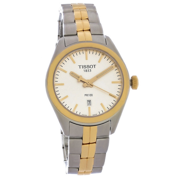 Tissot pr 100 relógio feminino de quartzo em aço ouro rosa de dois tons t101.210.22.031.01