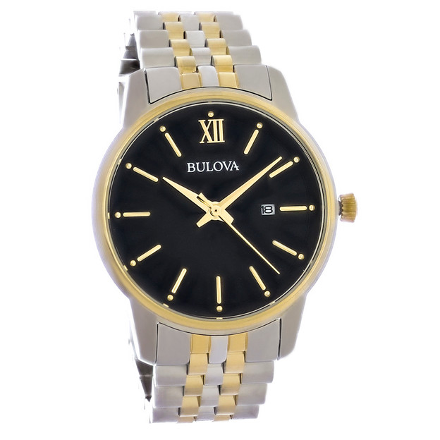 Bulova Classic Women's Black Dial Two Tone Stainless Steel Quartz Watch 98M134