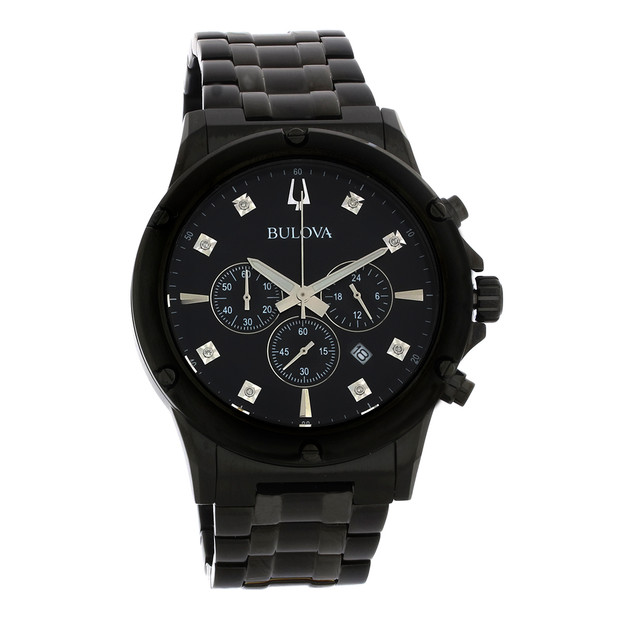 Bulova Diamond Black ION Plated Chronograph Quartz Men's Watch 98K105