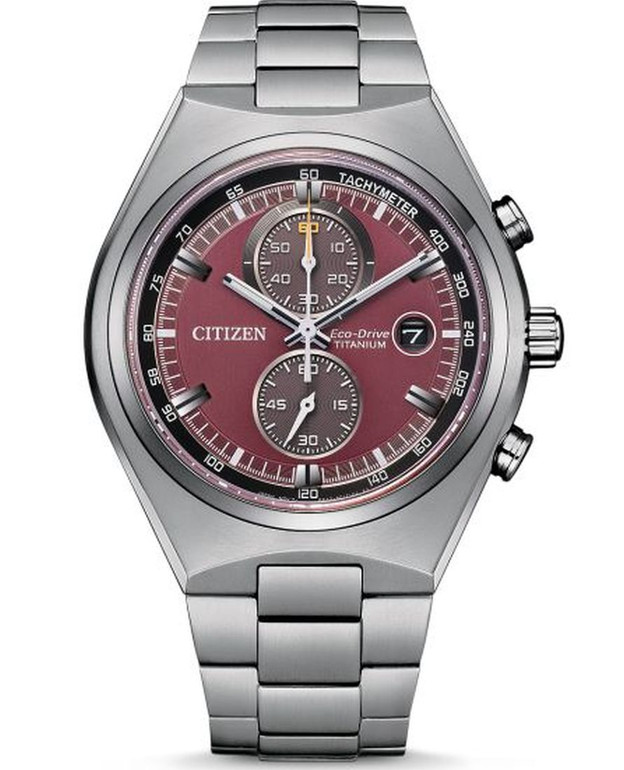 値下げ【新品】シチズン海外モデル CA7090-87X チタン ワインレッド Citizen Super Titanium Chronograph Eco-Drive Red Dial Men's