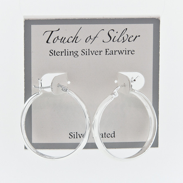 Ladies Silver Plated Snap Bar 5mm Wide Hoop Earrings 1"