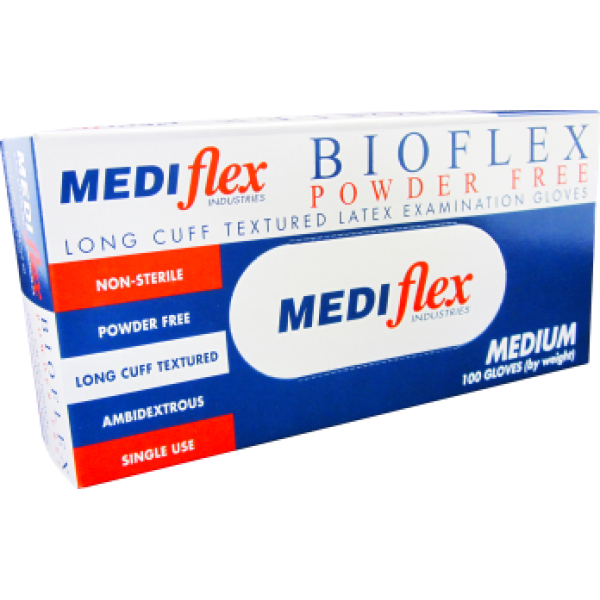 GLOVES LATEX PF BIOFLEX LONG CUFF 280MM (BOX OF 100) LARGE