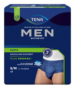 TENA MEN PANTS ACTIVE FIT PLUS SMALL/MEDIUM 75CM - 105CM  - 772533 - CARTON OF 18 (2 X 9)