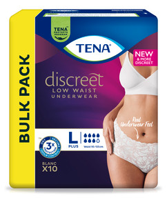 TENA PANTS WOMEN DISCREET WHITE LARGE (95CM - 125CM) LOW WAIST - CARTON OF 20 (2 X10) - 780127