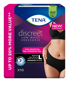 TENA PANTS WOMEN DISCREET BLACK LARGE (95CM - 125CM) - 780226 - CARTON OF 20 (2 X 10)