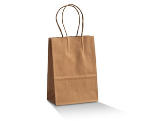 BAG BROWN KRAFT /TWIST HANDLE/BABY 200 X 140 X 80MM - CARTON 500 - BCB-T-BABY