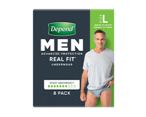 DEPEND REAL FIT UNDERWEAR FOR MEN - LARGE (H97CM-127CM / W 97CM-162CM) - 1320ML - CARTON OF 32 (8 X 4) - 19606