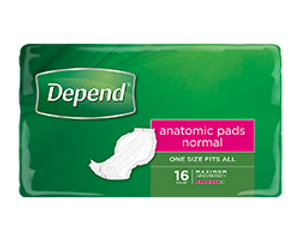 DEPEND ANATOMIC PADS NORMAL - (L 605MM) - PINK - 1300ML - CARTON OF 64 (16 X 4) - 19940