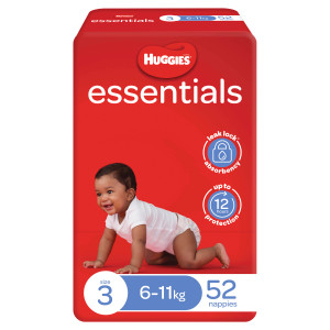 HUGGIES ESSENTIALS NAPPIES SIZE 3 - CRAWLER (6-11KG) - CARTON OF 208 (52 X 4) - 21034 HUGGIES ESSENTIALS NAPPIES SIZE 3 - CRAWLER (6-11KG) - CARTON OF 208 (52 X 4) - 21034