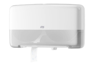 TORK T2 WHITE TWIN MINI JUMBO TOILET ROLL DISPENSER - 555500