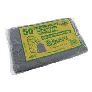 GARBAGE BAG EXTRA HEAVY DUTY BLACK 72-80LTR 4 ROLLS/50 BAGS (CARTON OF 200)