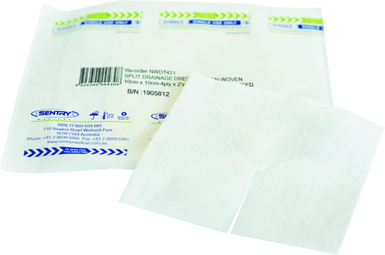 NON WOVEN STERILE SPLIT DRAINAGE SWAB 2'S 10CM X 10CM PACK OF 50