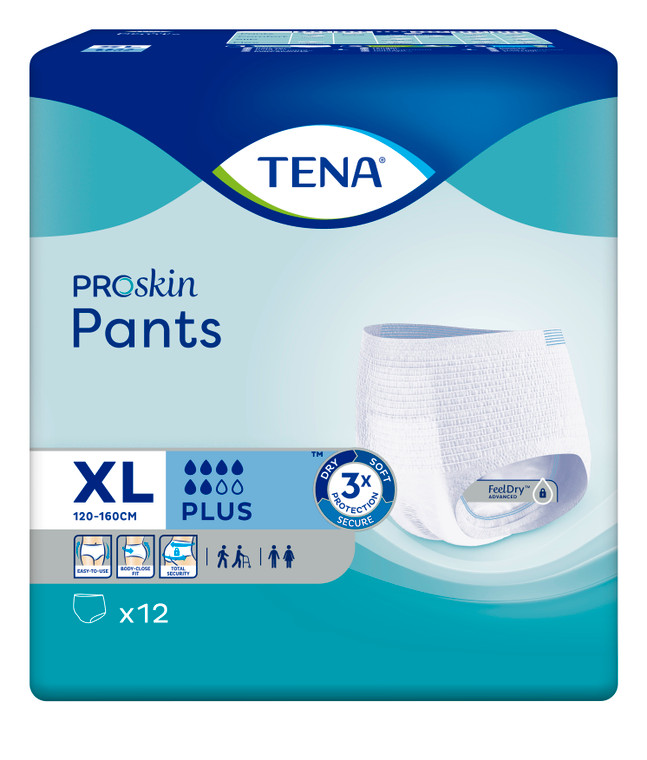 TENA PANTS PLUS XL 120CM - 160CM WAIST PROSKIN - 792710 - CARTON OF 48 (4 X 12)