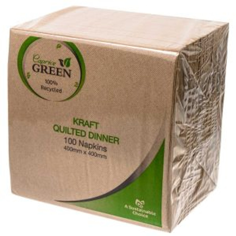NAPKIN 2PLY QUILTED DINNER 1/4 FOLD KRAFT 100% RECYCLED 10 X 100/PACK (CARTON OF 1000)