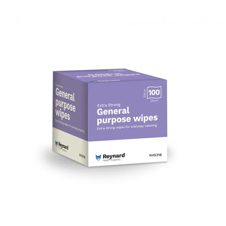 WIPES DISPOSABLE PERSONAL EXTRA STRONG & SOFT GENERAL PURPOSE WHITE - BOX OF 100 (CARTON OF 4) - REYNARD