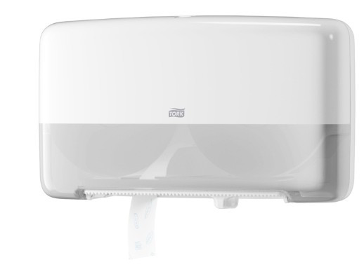 TORK T2 WHITE TWIN MINI JUMBO TOILET ROLL DISPENSER - 555500