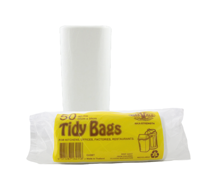 KITCHEN TIDY BAG ROLL LGE  WH  36LTR ROLL/50 BAGS (ORDER 20 TO RECEIVE 1 CARTON)