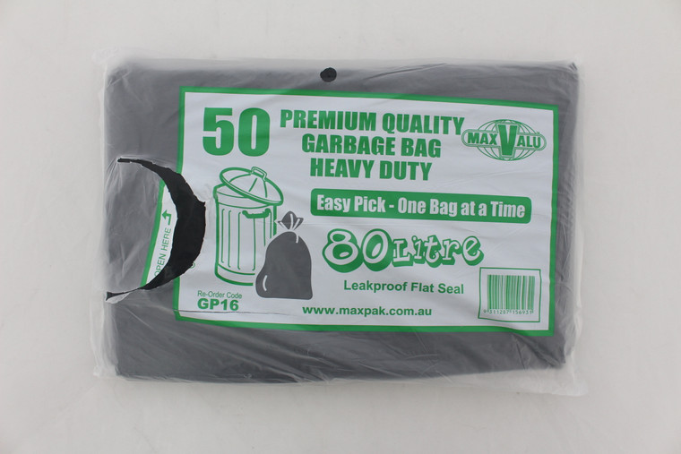 GARBAGE BAG HEAVY DUTY BLACK 72-80LTR 10 ROLLS/25 BAGS (CARTON OF 250)