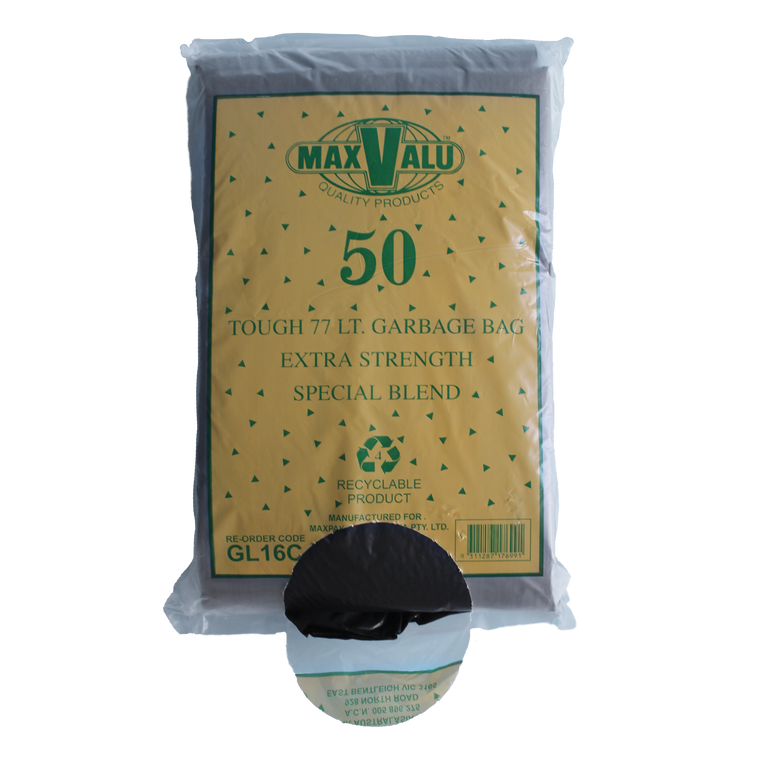 GARBAGE BAG PREMIUM BLACK 70-77 LTR 5 ROLLS/50 BAGS (CARTON OF 250)