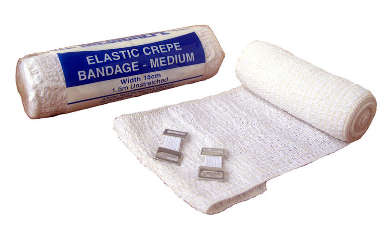 ELASTIC CREPE UNSTRETCHED MEDIUM BANDAGE 15CM X 1.5M (PACK OF 12)