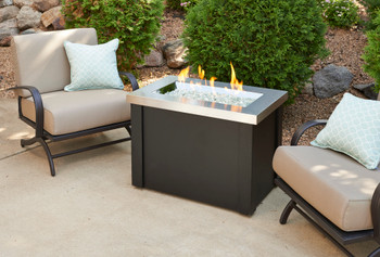 Providence Stainless Steel Crystal Fire Pit Table with Black Metal Base (PROV-1224-SS)