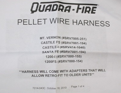 Quadra-Fire 1200 FS Harness & Junction Box - After Serial # 352612 (SRV7000-154)
