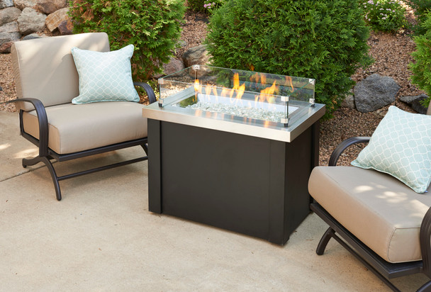 Providence Stainless Steel Crystal Fire Pit Table with Black Metal Base (PROV-1224-SS)