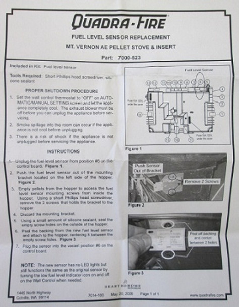 Quadra-Fire Mt Vernon AE and Edge 60 Fuel Level Sensor (SRV7000-523)