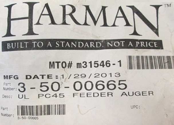 Harman PC45 UL Feeder Auger Assembly (3-50-00665)