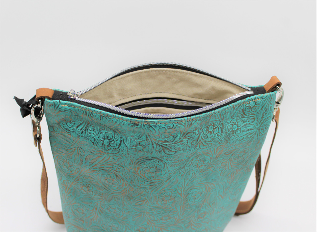 Women's teal LondonX suede and Mousse leather tote crossbody bag - BUSTA