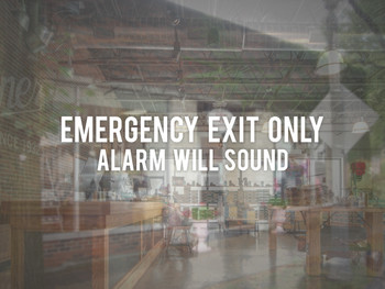 emergency exit only alarm will sound vinyl decal store sign