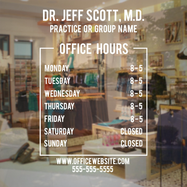 Doctor office vinyl decal store hours sign