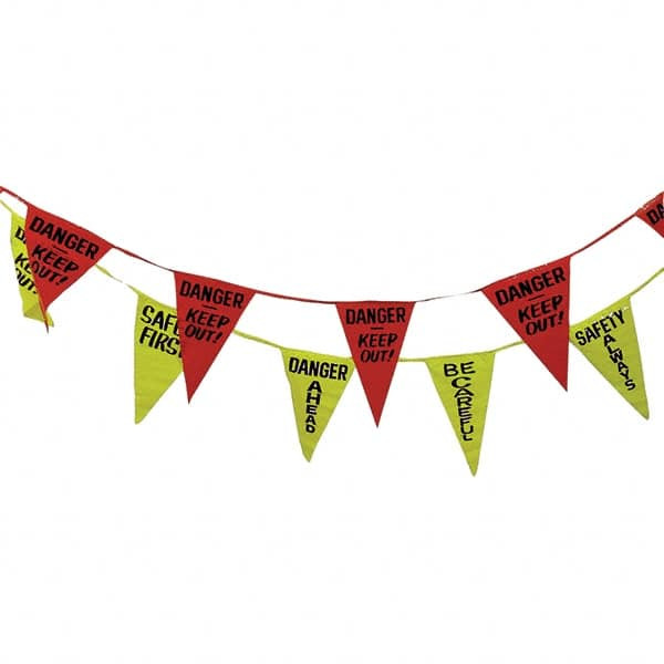 Pennants; Color: Red/Yellow ; Overall Length (Feet): 60.00 ; Pennant Length (Inch): 18 ; Pennant Width (Inch): 12 ; Material: Vinyl ; Tensile Strength (Lb./Inch): 107 - 31549215