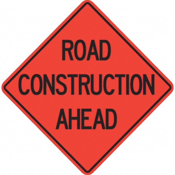 inRoad Construction Ahead,in 36in Wide x 36in High Vinyl Traffic Control Sign - 31665508