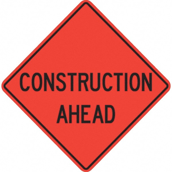 inConstruction Ahead,in 48in Wide x 48in High Vinyl Traffic Control Sign - 31665615