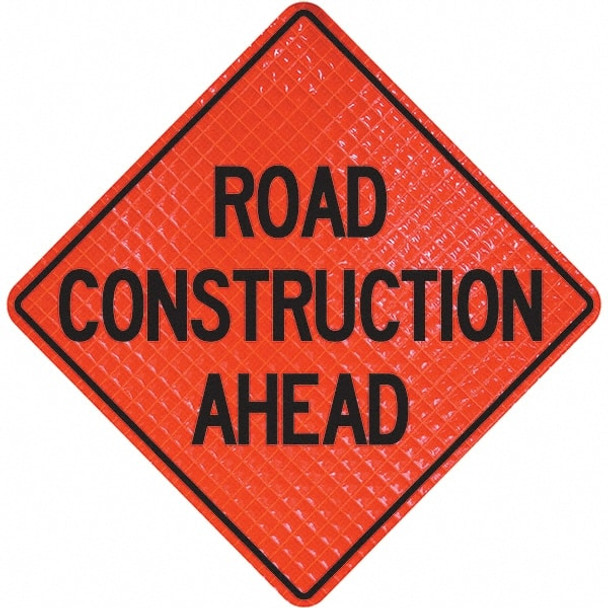 inRoad Construction Ahead,in 48in Wide x 48in High Vinyl Traffic Control Sign - 31666415