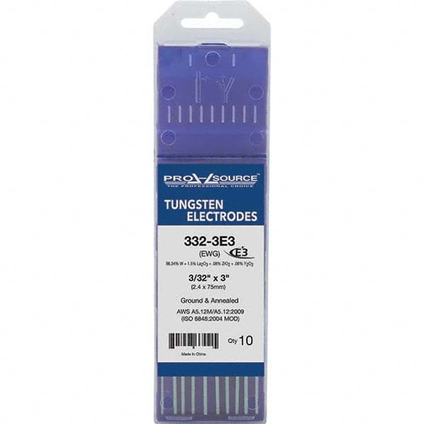 Tungsten Electrodes; Type: E3 ; Diameter (Inch): 3/32 ; Color Code: Purple ; Length (Inch): 3 ; Size: 3/32 ; PSC Code: 3438 - 13333596