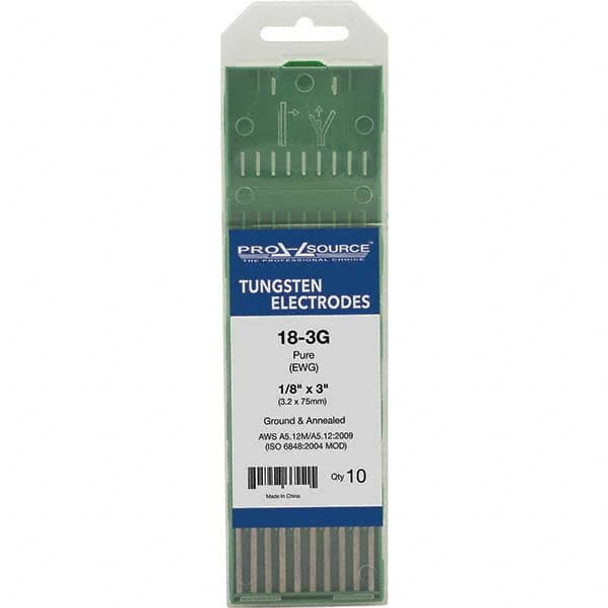 Tungsten Electrodes; Type: Pure ; Diameter (Inch): 1/8 ; Color Code: Green ; Length (Inch): 3 ; Size: 1/8 ; PSC Code: 3438 - 13333653