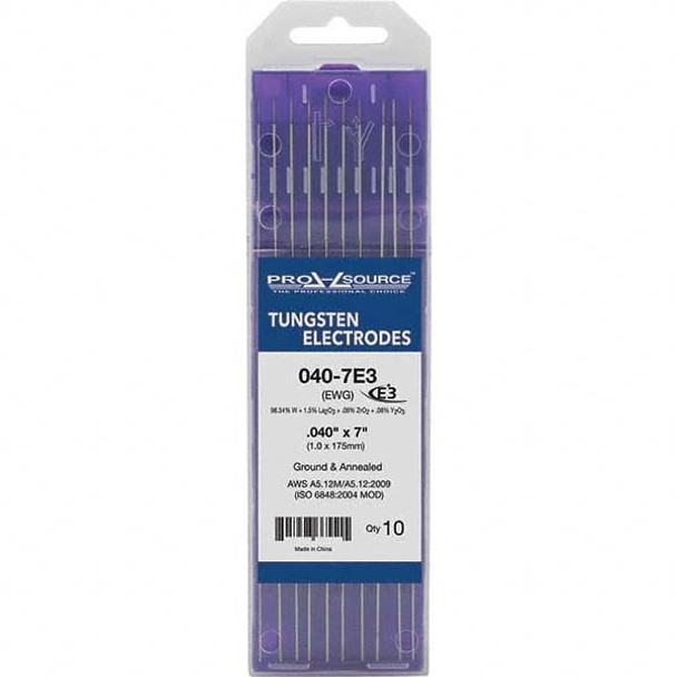 Tungsten Electrodes; Type: E3 ; Diameter (Inch): 0.040 ; Color Code: Purple ; Length (Inch): 7 ; Size: 0.040in ; PSC Code: 3438 - 13333810
