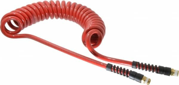 3/8in ID, 3/8 Thread, 15' Long, Red or Blue Polyurethane Coiled & Self Storing Hose - 51326395
