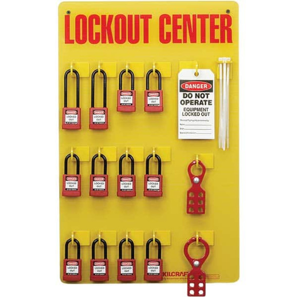 Lockout Centers & Stations; Type: Lockout Station ; Equipped or Empty: Equipped ; Maximum Number of Locks: 12 ; Language: English ; Board Coating: None - 19506344