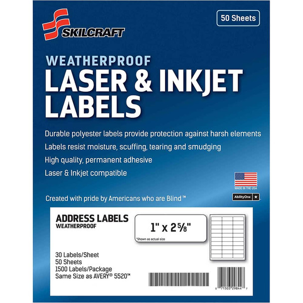 Labels, Ribbons & Tapes; Type: Mailing Labels ; Color: White ; For Use With: Laser & Inkjet Printers ; Width (Inch): 1 ; Length (Inch): 2-5/8 ; Number of Labels: 500 - 15314792