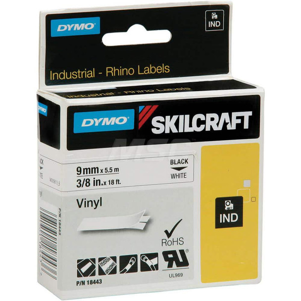 Labels, Ribbons & Tapes; Material: VINYL ; Number per Roll: 1 ; Height (Inch): 0.375 ; Description: Black Print on White Tape - 14400568