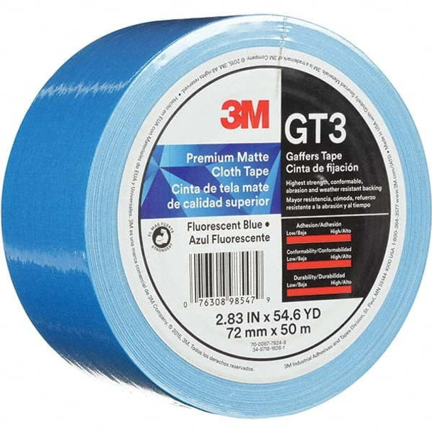 50m x 72mm x 11 mil Fluorescent Blue Cotton Cloth Gaffers Tape - 16991614