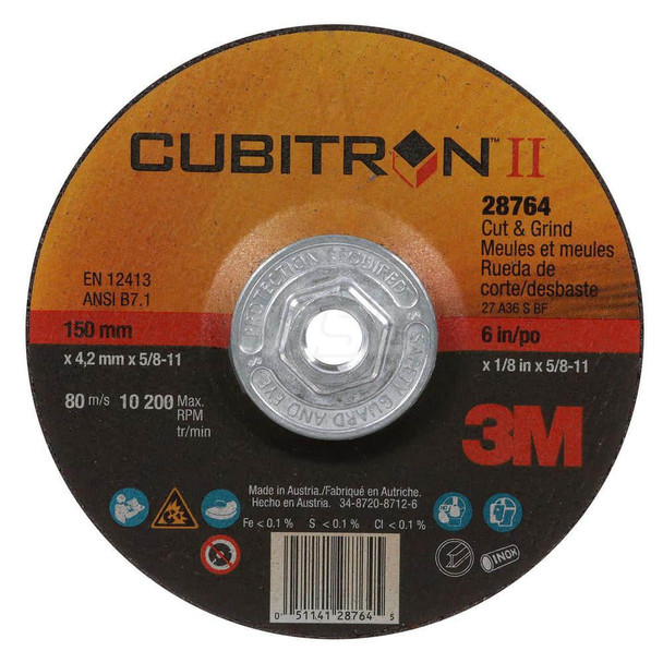 Depressed Center Wheel: Type 27, 6in Dia, 1/8in Thick, Cubitron - 20419412