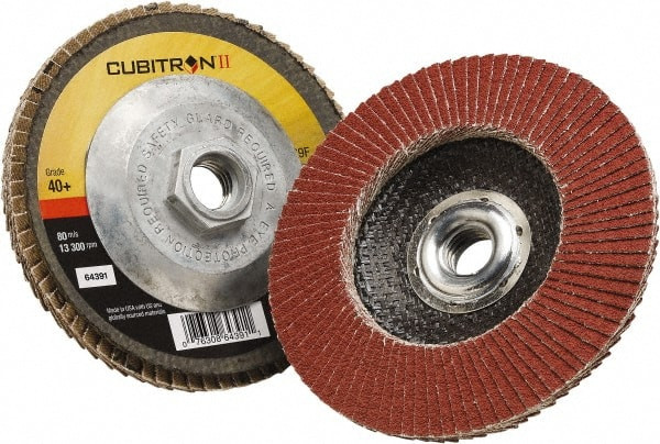 Flap Disc: 3/8-24 Hole, 40 Grit, Ceramic, Type 29 - 39180922
