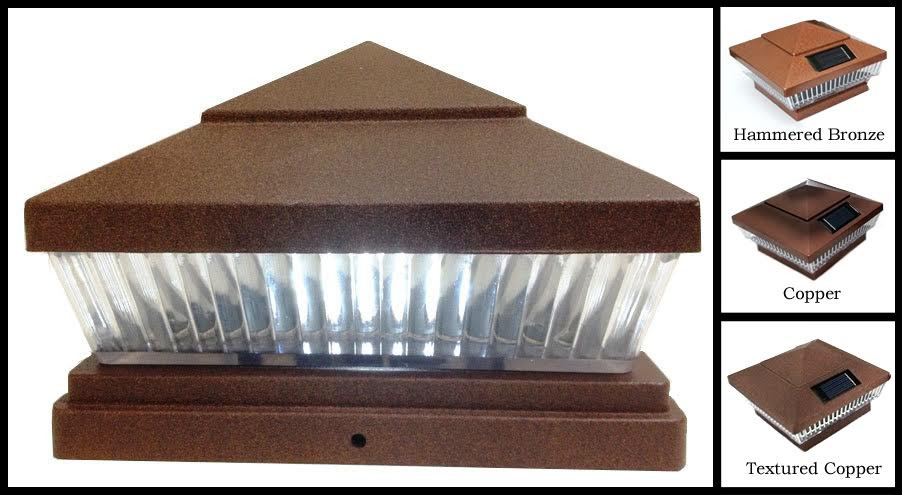 Copper Solar Deck Post Lights 6x6 with 5 LED, Low Profile Set of 2