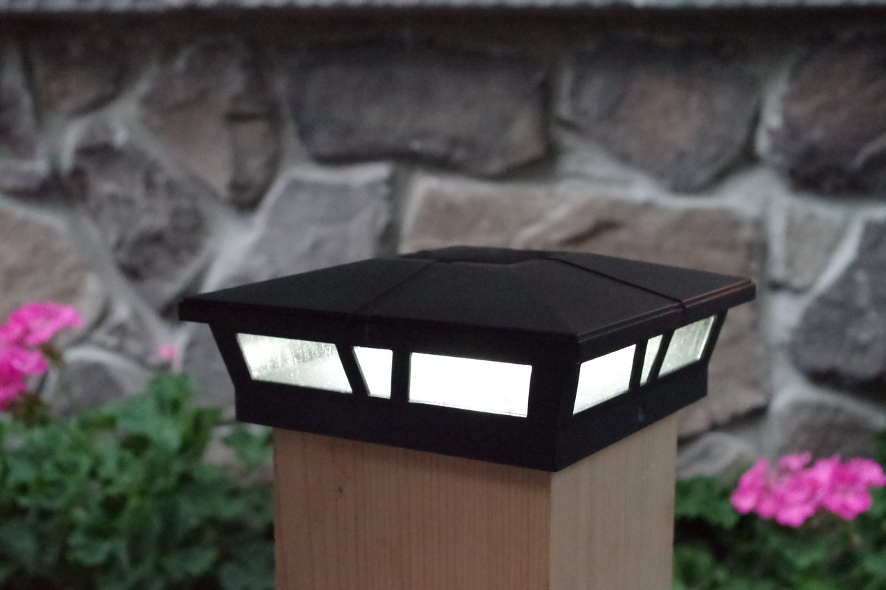 5x5 to 6x6 Solar Post Cap Lights Set of Black Cool White LED