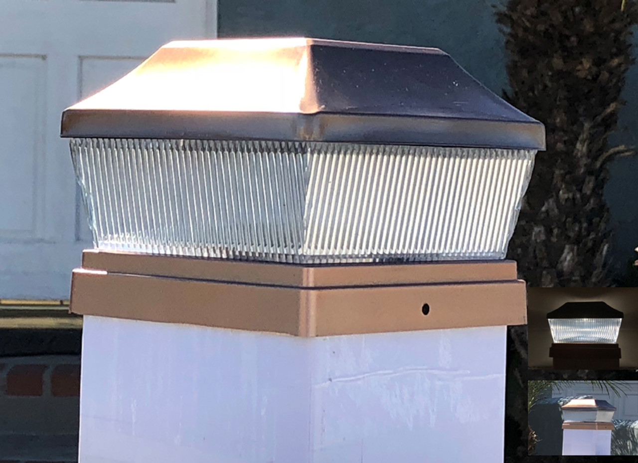 Solar Fence Post Cap Lights for Vinyl Posts 5x5 Copper Set of